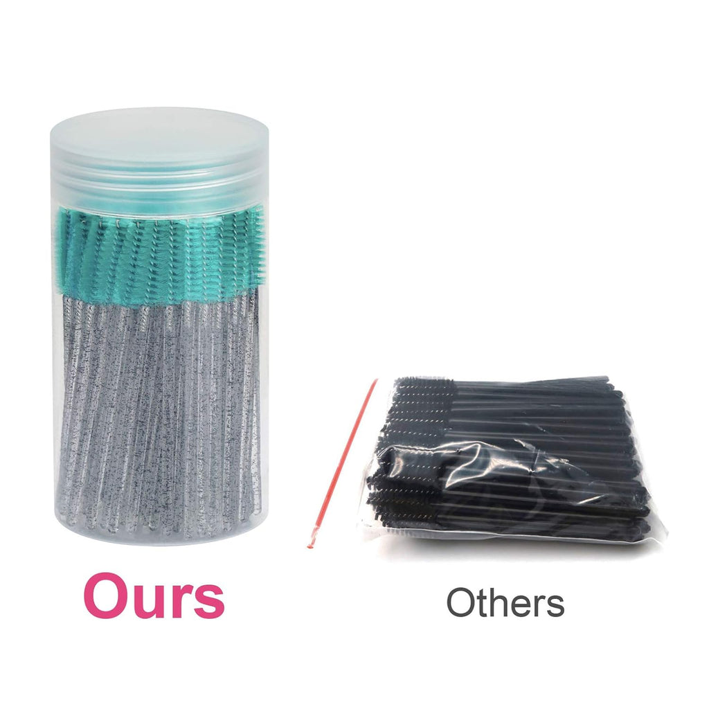 100Pcs Disposable Mascara Brushes Wands with Container, Crystal Eyelash Spoolie Brushes for Eyelash Extensions and Mascara Use Crystal Black Blue