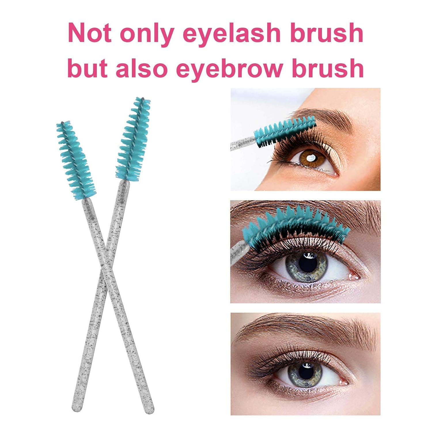 100Pcs Disposable Mascara Brushes Wands with Container, Crystal Eyelash Spoolie Brushes for Eyelash Extensions and Mascara Use Crystal Black Blue