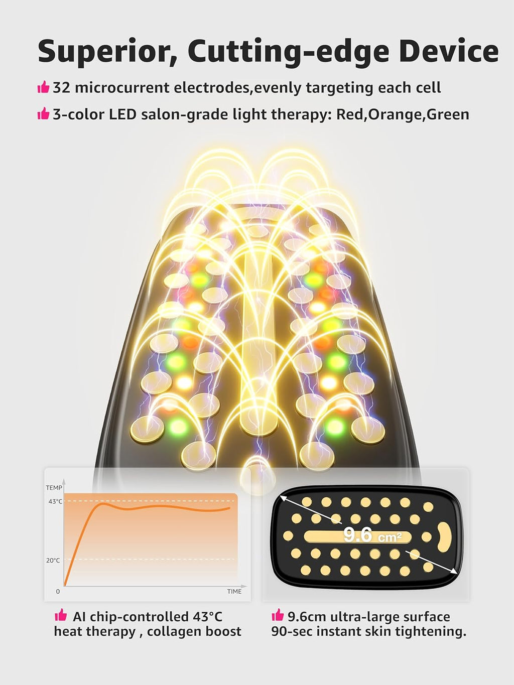 Microcurrent Facial Device Face Lift:  3 in 1 Light Therapy for Face, Portable Face Lift Device for 90 Seconds Lifting, Tightening, Skin Rejuvenation Anti-Aging Wrinkle Skin Salon at Home (White)