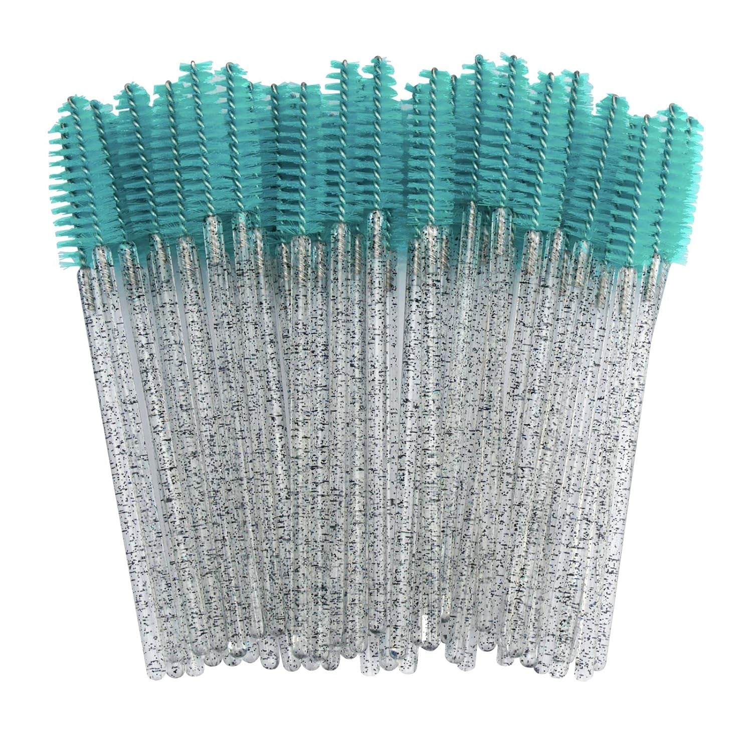 100Pcs Disposable Mascara Brushes Wands with Container, Crystal Eyelash Spoolie Brushes for Eyelash Extensions and Mascara Use Crystal Black Blue